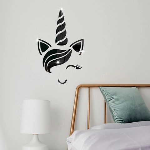 Pegatina de Pared Espejo Unicornio Acrílico 3D Bricolaje Mural Animal Para Habitación Niños Dormitorio Decoración de Pared