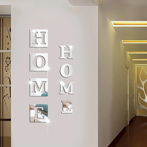 Adesivo Murale 3D in Specchio Acrilico Lettere HOME Moderne DIY Arte Murale Autoadesivo Impermeabile Decorazione Per Soggiorno Ingresso