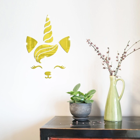 Sticker Mural Miroir Acrylique 3D Licorne Mignonne DIY Auto-adhésif Miroir Décoratif Pour Chambre d'Enfant Maison