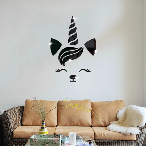 Sticker Mural Miroir Acrylique 3D Licorne Mignonne DIY Auto-adhésif Miroir Décoratif Pour Chambre d'Enfant Maison