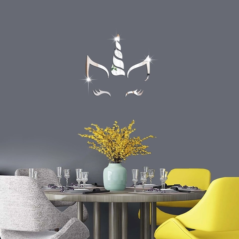 Autocollant Mural Licorne 3D Miroir Acrylique DIY Auto-adhésif Pour Chambre D'Enfants Décoration