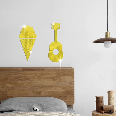 Adesivo da Parete a Specchio in Acrilico con Gelato Chitarra 3D Riflettente DIY Arte per Camera da Letto Bambini
