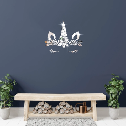 Pegatina de Pared 3D Espejo Unicornio de Acrílico DIY Autoadhesiva Floral Animal para Sala de Estar Dormitorio Habitación Infantil Hogar