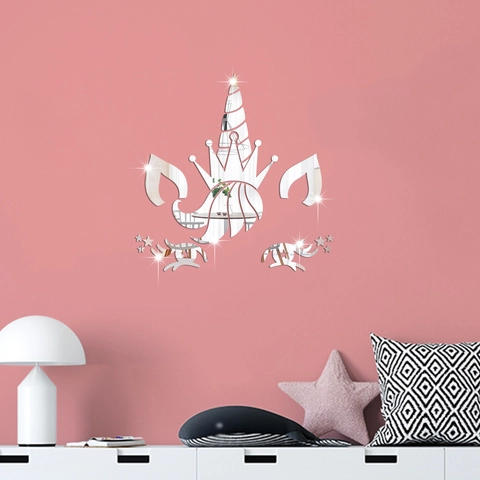 Pegatina de Pared de Espejo de Unicornio Calcomanía de Espejo Acrílico 3D Para Habitación de Niños Niña Dormitorio Decoración