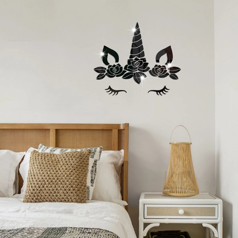 Pegatina de Pared 3D Espejo Unicornio de Acrílico DIY Autoadhesiva Floral Animal para Sala de Estar Dormitorio Habitación Infantil Hogar