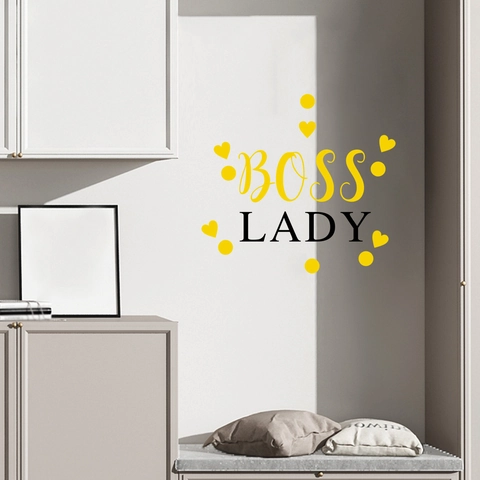 Boss Lady Muursticker Creatieve Letter Kunst Decals Modern Geel Zwart PVC Decoratieve Muurschildering Voor Woonkamer Kantoor