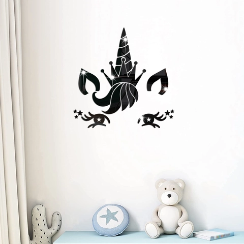 Pegatina de Pared de Espejo de Unicornio Calcomanía de Espejo Acrílico 3D Para Habitación de Niños Niña Dormitorio Decoración
