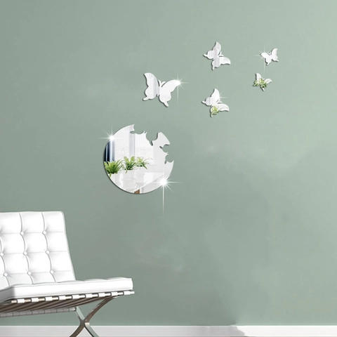 Pegatinas de Pared de Espejo de Mariposa de Acrílico 3D Calcomanías Decorativas Modernas Para Dormitorio Sala de Estar