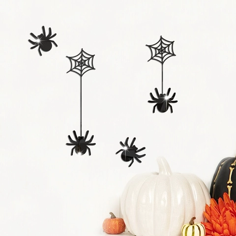 Halloween 3D Spiegel Acryl Spinnennetz Wandtattoo Laserschnitt Gruseliges Spinne Dekor Für Festliche Home Party Wanddekoration