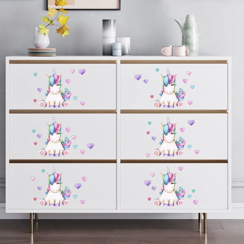 Adesivo da Parete Unicorno Arcobaleno Cartoon PVC Impermeabile Modello a Cuore Decalcomania per Camera dei Bambini Mobili