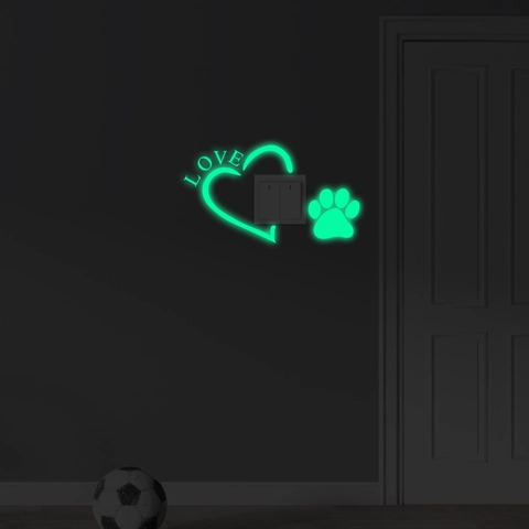 Leuchtende Herz Pfotenabdruck Schalter Aufkleber Glow In The Dark Love Wandtattoo Für Schlafzimmer Wohnzimmer Dekoration