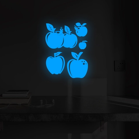 Glowing Blue Apple Wall Stickers PET Luminous Glow In The Dark Fruit Caterpillar Decals For Kids Bedroom Dorm Decor