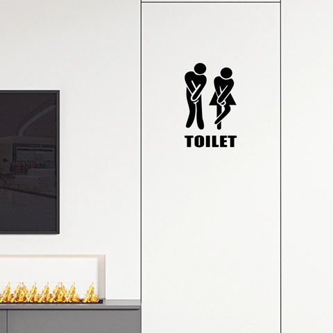 Lustiger Toilettenschild Wandaufkleber Für Badezimmer PVC Selbstklebend Türaufkleber Modern Minimalistisch Schwarz Silhouette Dekor