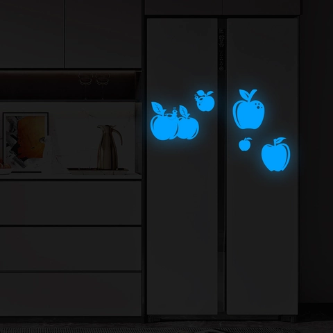 Glowing Blue Apple Wall Stickers PET Luminous Glow In The Dark Fruit Caterpillar Decals For Kids Bedroom Dorm Decor