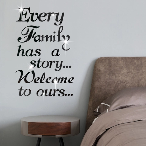 Every Family Has A Story Cita en Inglés Vinilo de Pared Acrílico de Espejo Calcomanía 3D para Sala de Estar Dormitorio