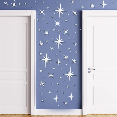 Adesivi Murali a Specchio con Stelle in Acrilico Decalcomanie DIY Autoadesive Cielo Stellato Moderno Minimalista Per Arredo