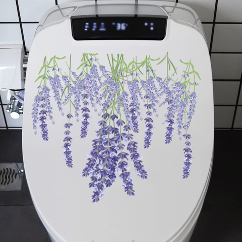Adesivo per WC con Fiori di Lavanda in PVC Autoadesivo Decorazione per Bagno Decalcomania per Coperchio del WC Serbatoio Creativo