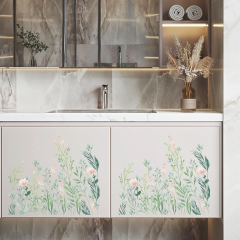 Adesivo per Coperchio del Gabinetto in PVC Impermeabile Piante e Fiori ad Acquerello Autoadesivo Rimovibile per Decorazione Casa