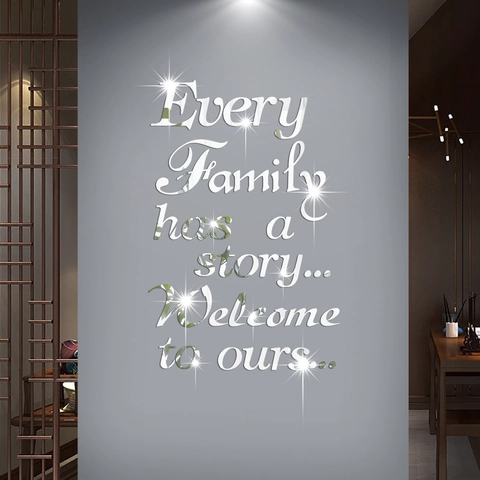 Every Family Has A Story Cita en Inglés Vinilo de Pared Acrílico de Espejo Calcomanía 3D para Sala de Estar Dormitorio