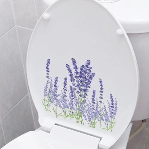 Adesivo per WC con Fiori di Lavanda in PVC Autoadesivo Decorazione per Bagno Decalcomania per Coperchio del WC Serbatoio Creativo