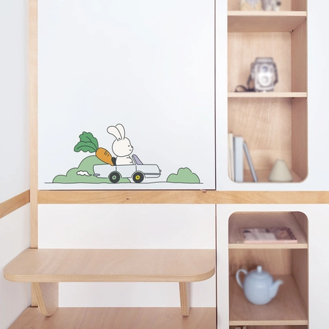 Mignon Lapin Dessin Animé Conduit Voiture Sticker Mural PVC Auto-Adhésif Amovible Motif Carotte Décor Chambre Enfant