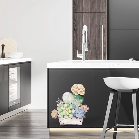 Watercolor Succulent Wall Sticker Cactus Potted Plant PVC Decal For Living Room Bedroom Kitchen Toilet Decoration Mural