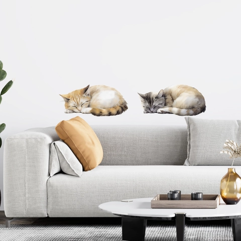 Süße Aquarell Schlafende Katzen Wandaufkleber Abnehmbare PVC Tier Wandbild Für Schlafzimmer Wohnzimmer Sofa Hintergrund Dekor