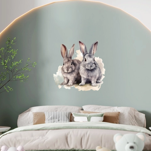 Pegatina de Pared de Conejo de Acuarela Para Decoración de Dormitorio Infantil Impermeable PVC Extraíble Animales Decoración de Pared Hogar