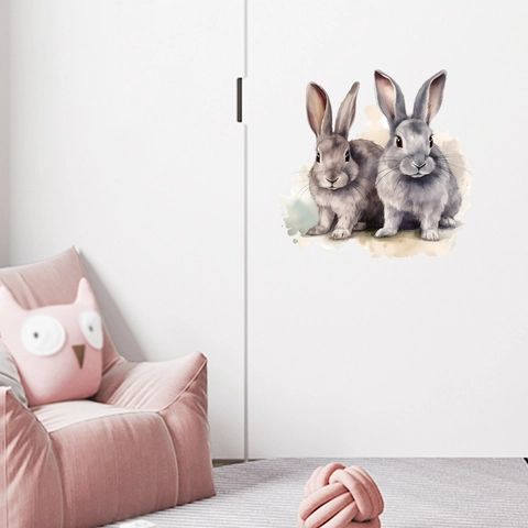 Pegatina de Pared de Conejo de Acuarela Para Decoración de Dormitorio Infantil Impermeable PVC Extraíble Animales Decoración de Pared Hogar
