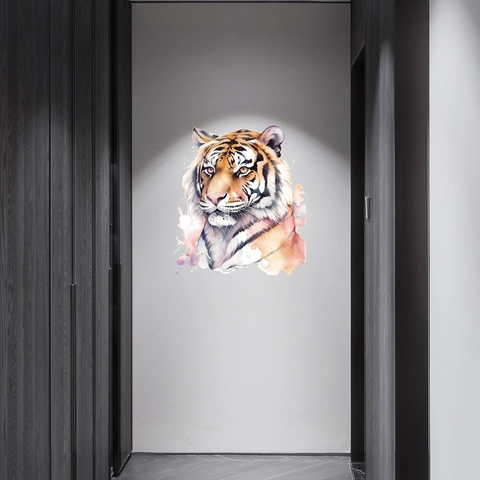 Watercolor Tiger Head Wall Sticker Creative Animal Portrait PVC Art Decal For Living Room Bedroom Hallway Home Decor