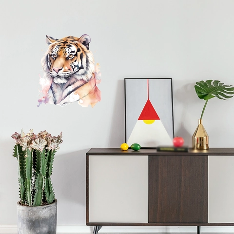 Watercolor Tiger Head Wall Sticker Creative Animal Portrait PVC Art Decal For Living Room Bedroom Hallway Home Decor