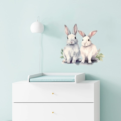 Simpatici Adesivi da Parete Con Coniglietto ad Acquerello in PVC Impermeabile per Cameretta Bambini Camera da Letto Decalcomania
