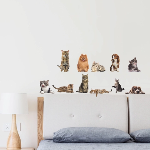 Realistische Katze Und Hund PVC Wandaufkleber Wasserdichte Tier Aufkleber Für Wohnzimmer Schlafzimmer Sofa Hintergrund Deko