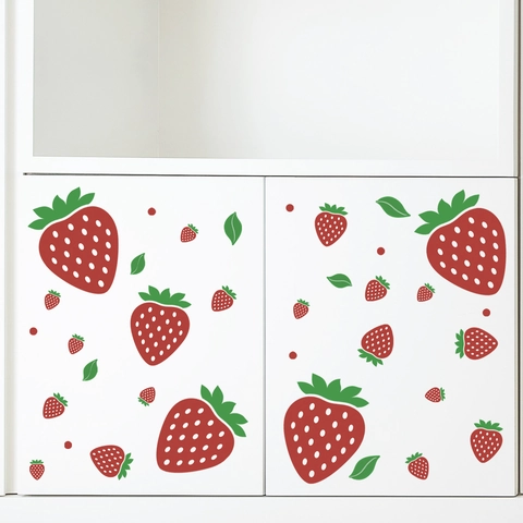 Adhesivo de Pared con Patrón de Fresa de PVC Removible Para Dormitorio Cocina Gabinete Decoración del Hogar Tema de Frutas