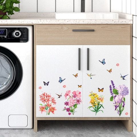Aquarell Blume Vogel Schmetterling Wandaufkleber Wasserdicht PVC Selbstklebend Wandtattoo Für Wohnzimmer Schlafzimmer Deko