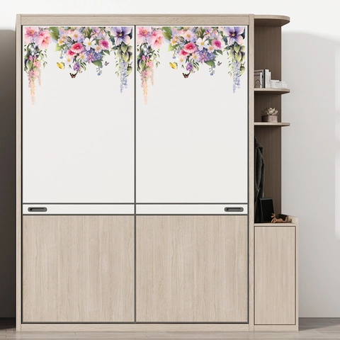 Pegatina de Pared de Enredadera de Flores en Acuarela PVC Mariposas Florales Calcomanía Removible para Sala de Estar Dormitorio Armario