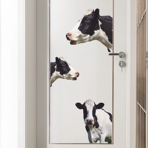 Adesivi Murali Divertenti con Mucca in PVC Decalcomanie Animali Impermeabili per Camera da Letto Soggiorno Sfondo Autoadesivo