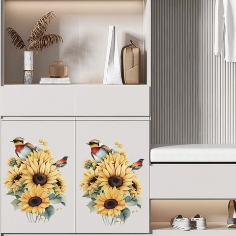 Sonnenblume Vögel Wandtattoo PVC Wasserdicht Selbstklebend Wandbild Für Wohnzimmer Schlafzimmer Küche Haus Dekoration