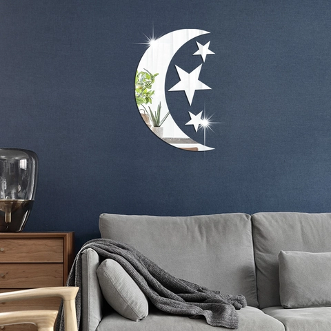 Mirror Acrylic Wall Stickers Star Moon 3D Removable Decals For Living Room Bedroom Home Wall Decoration Accessories
