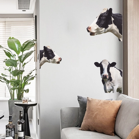 Adesivi Murali Divertenti con Mucca in PVC Decalcomanie Animali Impermeabili per Camera da Letto Soggiorno Sfondo Autoadesivo