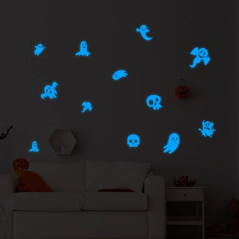 Halloween Ghost Glow In The Dark Wall Stickers Fluorescent Skeleton Luminous Decals For Bedroom Living Room Spooky Home Decor