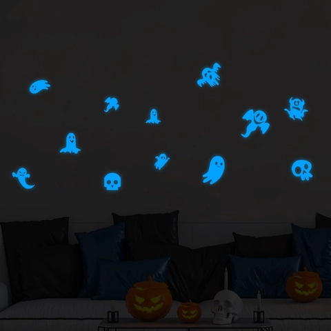 Halloween Ghost Glow In The Dark Wall Stickers Fluorescent Skeleton Luminous Decals For Bedroom Living Room Spooky Home Decor