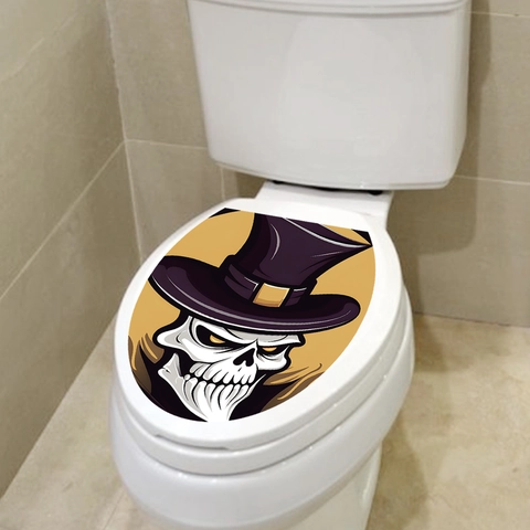 Adesivo per Coperchio WC Teschio Punk Creativo Con Cilindro Viola PVC Impermeabile Rimovibile per Decorazione Bagno Halloween