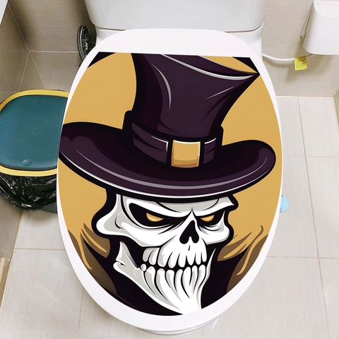 Adesivo per Coperchio WC Teschio Punk Creativo Con Cilindro Viola PVC Impermeabile Rimovibile per Decorazione Bagno Halloween