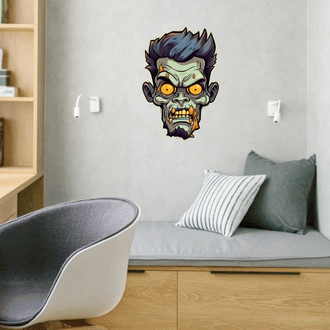 Adesivo da Parete Testa di Zombi Cartone Animato di Halloween PVC Impermeabile Teschio per Festa Finestra Porta Casa Decorazione
