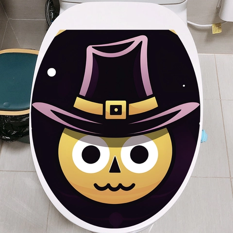 Halloween Dibujos Animados Esqueleto Pegatina para Asiento de Inodoro Removible PVC Autoadhesivo Sombrero de Mago Decoración de Baño