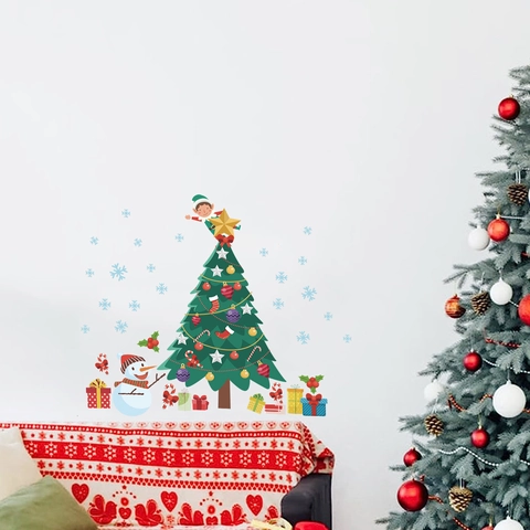 Weihnachtsbaum Schneemann PVC Wandaufkleber Selbstklebend Winter Schneeflocken Fensteraufkleber Für Haus Feiertag Dekoration