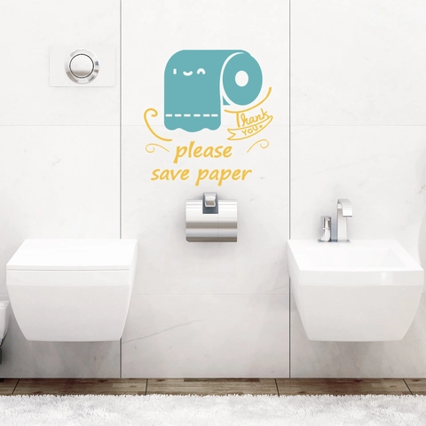 Pegatina de Pared de Baño Rollo de Papel Higiénico Dibujos Animados PVC Impermeable Removible Ahorrar Papel Para Inodoro