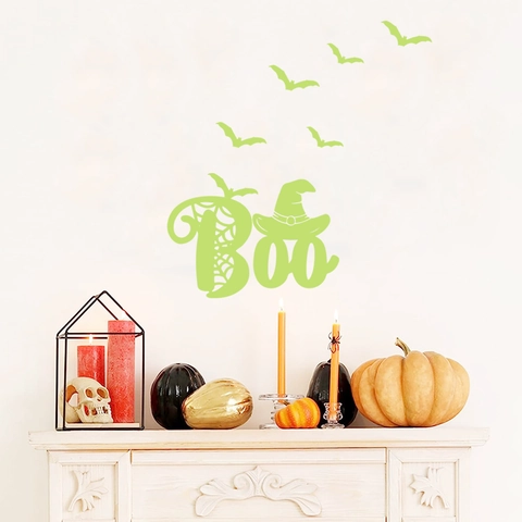 Pegatinas De Pared De Halloween Que Brillan En La Oscuridad Letras Boo Murciélagos Sombrero De Bruja Para Decoración De Fiesta