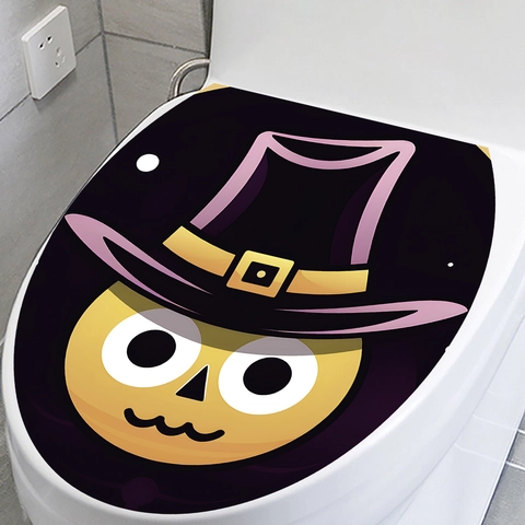 Halloween Dibujos Animados Esqueleto Pegatina para Asiento de Inodoro Removible PVC Autoadhesivo Sombrero de Mago Decoración de Baño